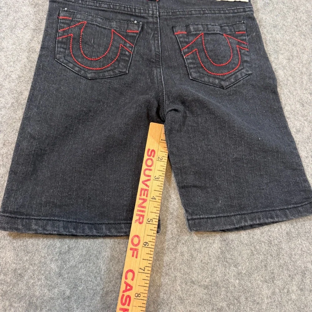 True Religion Boys Black Wash Denim Jean Shorts Jorts Youth Size Medium 5/6